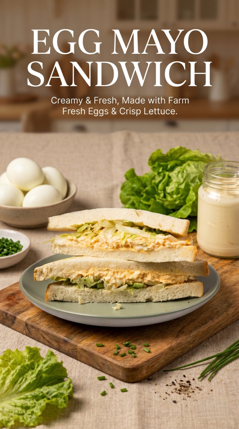 Egg Mayo Sandwich turned into a print-ready café window poster by Lumenfire Lab